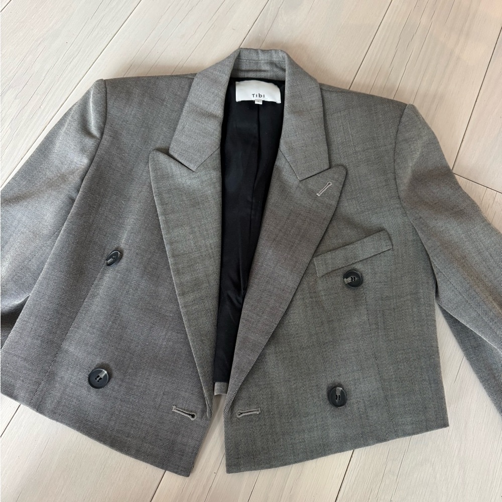 Tibi Gray Double-Breasted Blazer